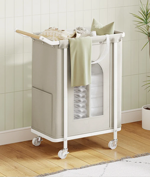 Wasmand op Wielen – 2 Secties, Verwijderbare Tas, Beige
