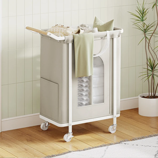 Wasmand op Wielen – 2 Secties, Verwijderbare Tas, Beige