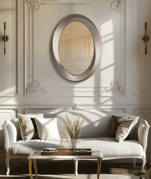 Antieke Barok Gouden Ovale Wandspiegel met Afgeschuind Frame voor Woonkamer en Slaapkamer