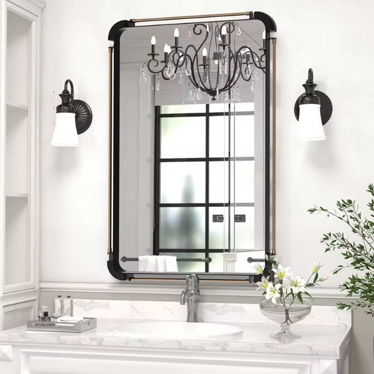 Vintage Boerderij Wandspiegel 90 × 60 cm met Metalen Pijp en Decoratief Frame