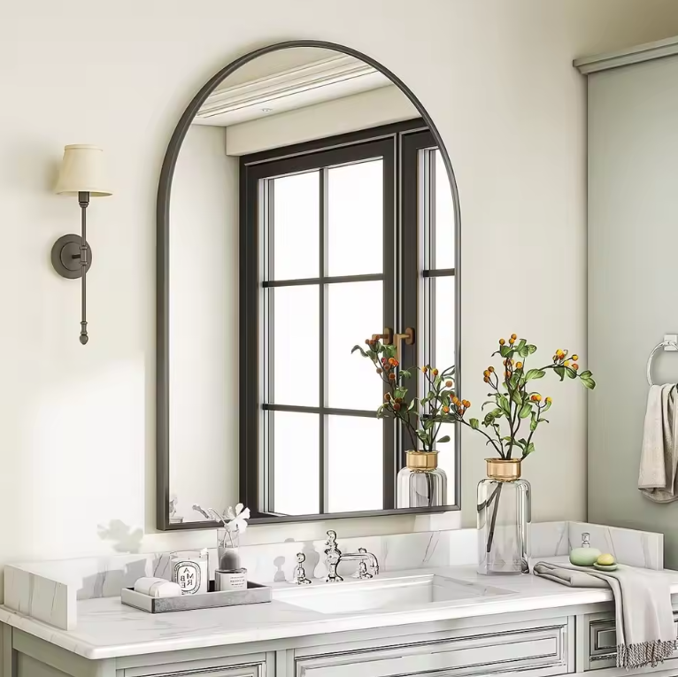 Badkamer Make-upspiegel met Metaal Frame, Rechthoekige Boogspiegel van Geharde Glas