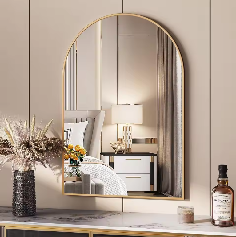 Badkamer Make-upspiegel met Metaal Frame, Rechthoekige Boogspiegel van Geharde Glas