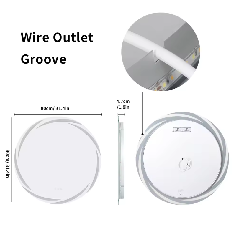 Anti-Fog LED Badkamerspiegel met 3 Kleuren Licht en Backlit, Muur Gemonteerd