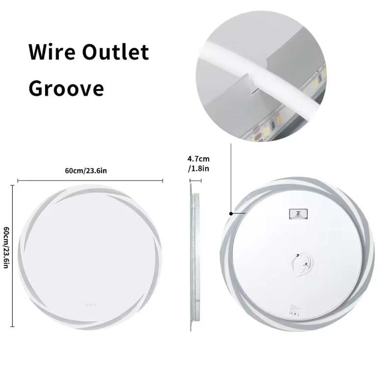 Anti-Fog LED Badkamerspiegel met 3 Kleuren Licht en Backlit, Muur Gemonteerd