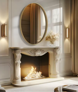 Ovale Gouden Badkamerspiegel met Metalen Frame, Decoratieve Wandspiegel