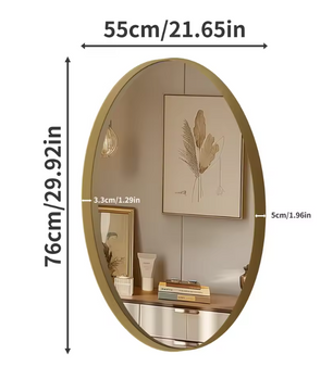 Ovale Gouden Badkamerspiegel met Metalen Frame, Decoratieve Wandspiegel