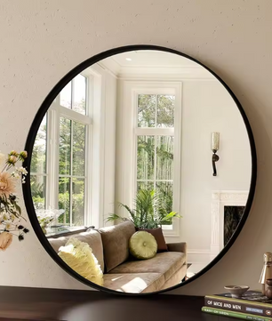 Ronde Wandspiegel met Zwart Geborsteld Metalen Frame – Luxe Badkamer- en Interieurspiegel