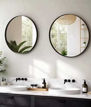 Ronde Wandspiegel met Zwart Geborsteld Metalen Frame – Luxe Badkamer- en Interieurspiegel