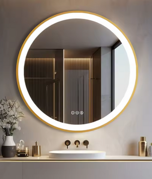 Ronde Badkamerspiegel met LED en Anticondens – Gouden Aluminium Frame