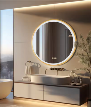 Ronde Badkamerspiegel met LED en Anticondens – Gouden Aluminium Frame