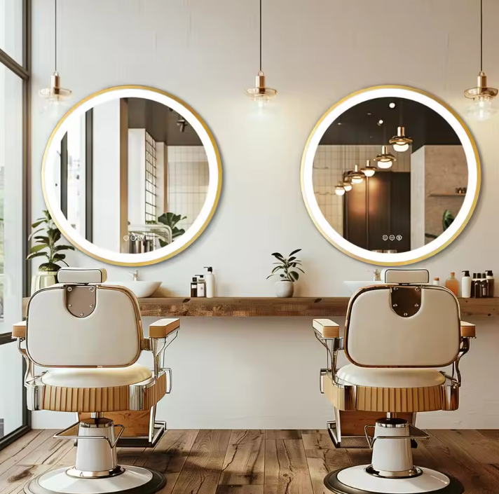 Ronde Badkamerspiegel met LED en Anticondens – Gouden Aluminium Frame