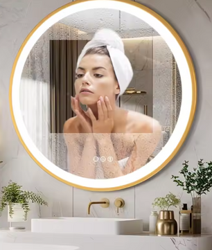 Ronde Badkamerspiegel met LED en Anticondens – Gouden Aluminium Frame
