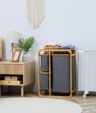 Bamboe Wasmand met 3 Afneembare Waszakken en Bovenplank