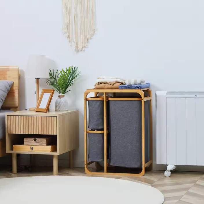 Bamboe Wasmand met 3 Afneembare Waszakken en Bovenplank