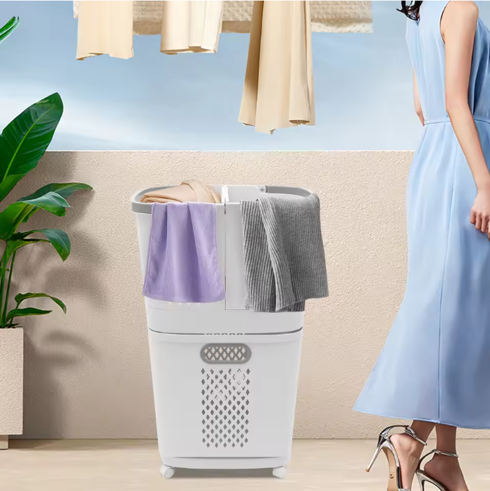 Rolbare Wasmand met 3 Bakken – Kunststof Waswagen met Wielen, Compact en Modern