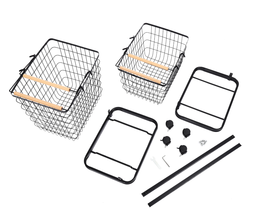 Metalen Wasmand met 2 Lagen – Afneembare Mandjes, Wielen met Rem, Modern