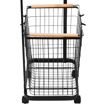 Metalen Wasmand met 2 Lagen – Afneembare Mandjes, Wielen met Rem, Modern