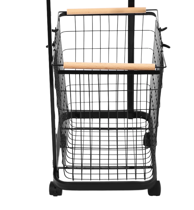 Metalen Wasmand met 2 Lagen – Afneembare Mandjes, Wielen met Rem, Modern