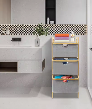 Bamboe Wasmand met 3 Lagen en Uittrekbare Laden – Ruimtebesparend en Modern