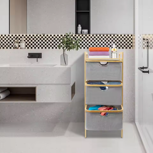 Bamboe Wasmand met 3 Lagen en Uittrekbare Laden – Ruimtebesparend en Modern