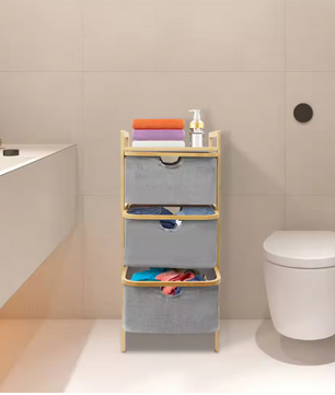 Bamboe Wasmand met 3 Lagen en Uittrekbare Laden – Ruimtebesparend en Modern