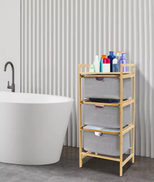 Bamboe Wasmand met 3 Lagen en Uittrekbare Laden – Ruimtebesparend en Modern