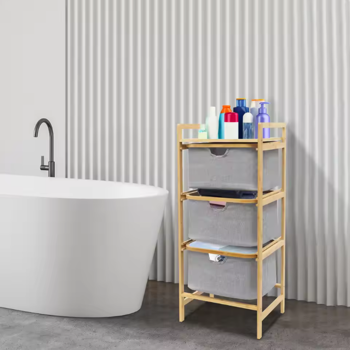 Bamboe Wasmand met 3 Lagen en Uittrekbare Laden – Ruimtebesparend en Modern