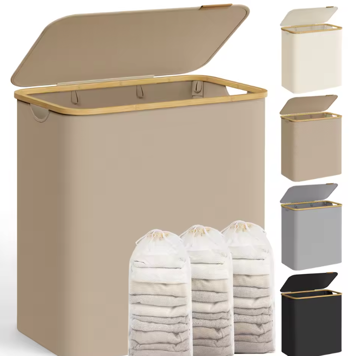 Wasmand met Deksel en 3 Compartimenten – Opvouwbaar, Afneembare Waszakken