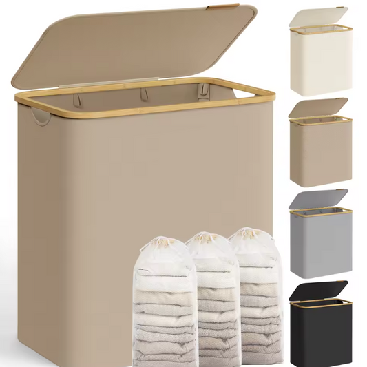 Wasmand met Deksel en 3 Compartimenten – Opvouwbaar, Afneembare Waszakken