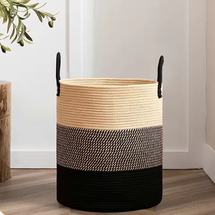 Opvouwbare Wasmand van Katoenen Touw met Handgrepen – 50 cm Hoog