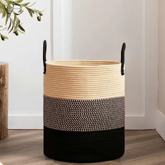 Opvouwbare Wasmand van Katoenen Touw met Handgrepen – 50 cm Hoog