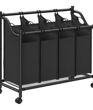 Wasmand met 4 Afneembare Waszakken – Verrijdbare Waswagen met Remmen