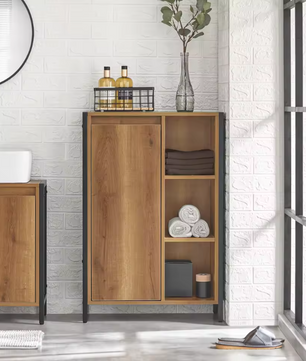 Wasmeubel met Deur en Waszak – Smalle Waskast met Open Vakken