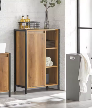 Wasmeubel met Deur en Waszak – Smalle Waskast met Open Vakken