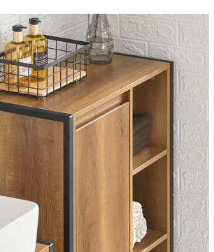 Wasmeubel met Deur en Waszak – Smalle Waskast met Open Vakken