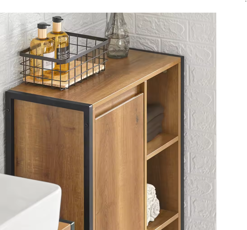 Wasmeubel met Deur en Waszak – Smalle Waskast met Open Vakken