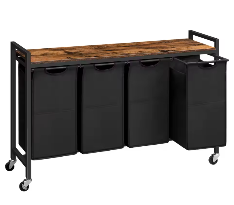 Rolbare Wasmand met 4 Compartimenten en Bovenplank – Was­sorteerder op Wielen