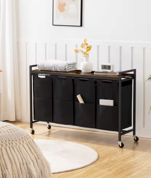 Rolbare Wasmand met 4 Compartimenten en Bovenplank – Was­sorteerder op Wielen