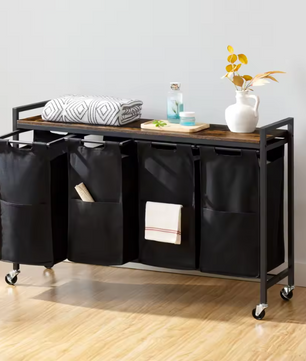 Rolbare Wasmand met 4 Compartimenten en Bovenplank – Was­sorteerder op Wielen