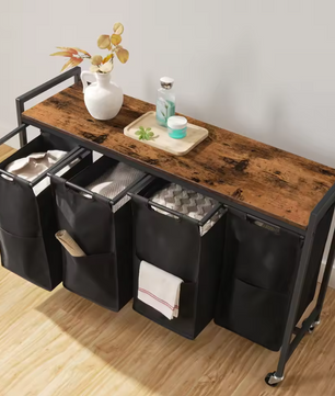 Rolbare Wasmand met 4 Compartimenten en Bovenplank – Was­sorteerder op Wielen