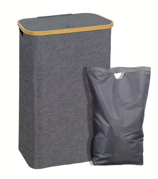 Smalle Wasmand met Deksel en Afneembare Waszak – 60 Liter, Opvouwbaar