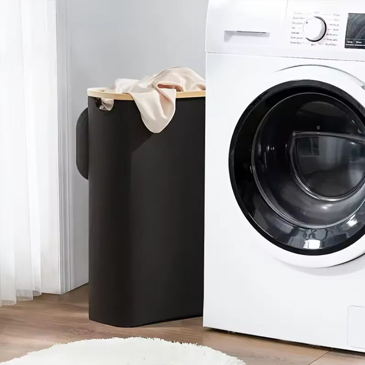 Smalle Wasmand met Deksel en Afneembare Waszak – 60 Liter, Opvouwbaar