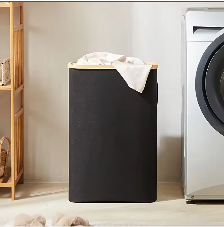 Smalle Wasmand met Deksel en Afneembare Waszak – 60 Liter, Opvouwbaar