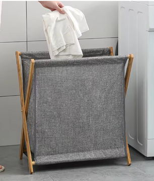 Opvouwbare Wasmand met Houten Frame – Katoen en Linnen, Japans Design