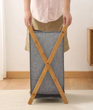 Opvouwbare Wasmand met Houten Frame – Katoen en Linnen, Japans Design