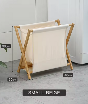 Opvouwbare Wasmand met Houten Frame – Katoen en Linnen, Japans Design