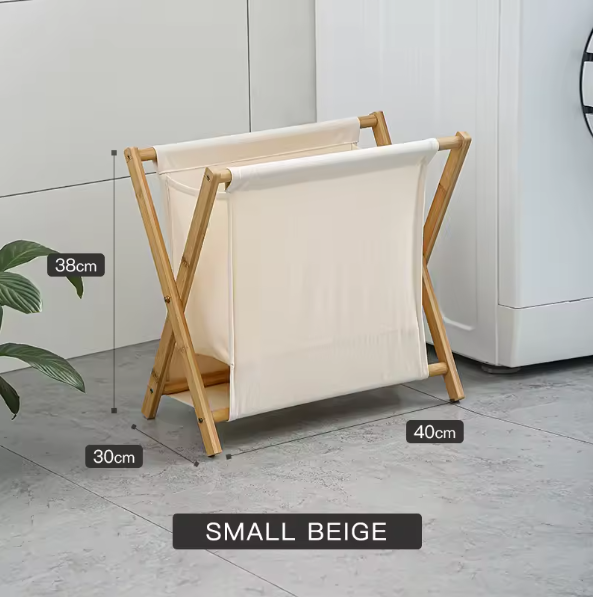 Opvouwbare Wasmand met Houten Frame – Katoen en Linnen, Japans Design