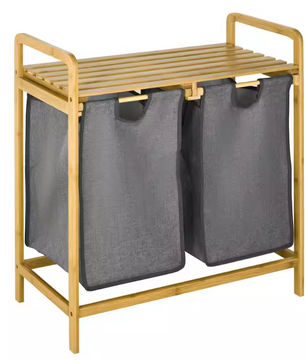 Bamboe Wasmand met 2 Uitneembare Waszakken en Opbergplateau – Praktisch en Ruimtebesparend