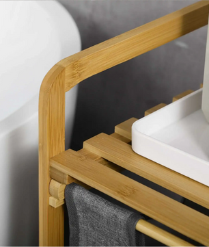 Bamboe Wasmand met 2 Uitneembare Waszakken en Opbergplateau – Praktisch en Ruimtebesparend