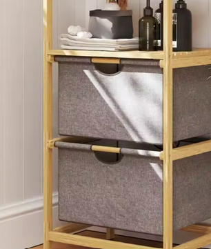 Bamboe Wasmand met 2 Open Opbergmanden en Handgreep – Staande Wasverzamelaar 35,4 L